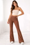 Fitilli Kaşkorse İspanyol Paça Tayt Yüksek Bel Esnek Günlük Rahat Pantolon – Kahverengi