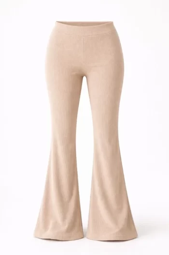 Fitilli Kaşkorse İspanyol Paça Tayt Yüksek Bel Esnek Günlük Rahat Pantolon - Bej