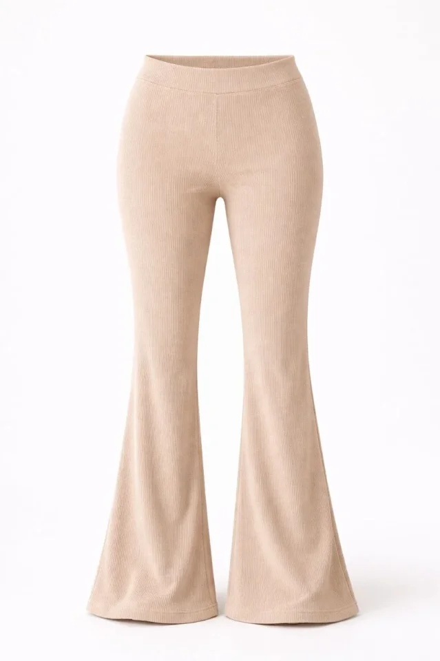 Fitilli Kaşkorse İspanyol Paça Tayt Yüksek Bel Esnek Günlük Rahat Pantolon - Bej Fitilli Kaşkorse İspanyol Paça Tayt Yüksek Bel Esnek Günlük Rahat Pantolon - Bej