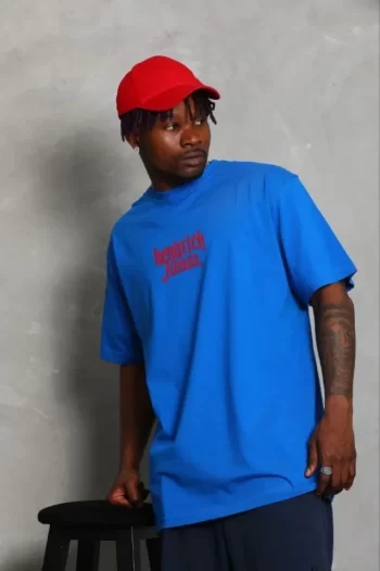 Erkek Baskılı T-Shirt Kısa Kol Bisiklet Yaka Regular Fit Rahat Kalıp Günlük Tişört - Saks Mavisi