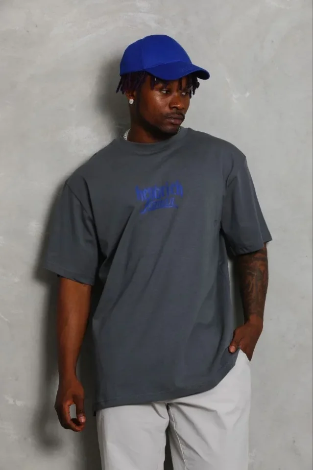 Erkek Baskılı T-Shirt Kısa Kol Bisiklet Yaka Regular Fit Rahat Kalıp Günlük Tişört - Füme Erkek Baskılı T-Shirt Kısa Kol Bisiklet Yaka Regular Fit Rahat Kalıp Günlük Tişört - Füme