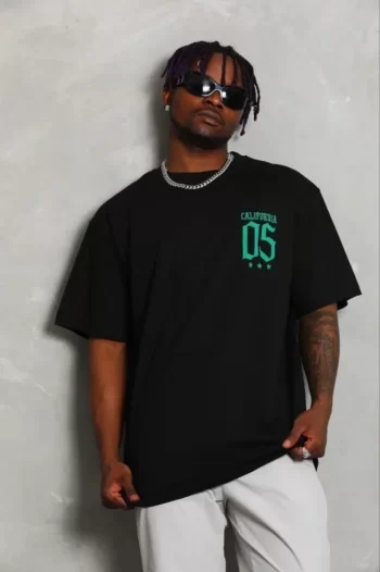 Erkek Baskılı T-Shirt Kısa Kol Bisiklet Yaka Regular Fit Rahat Kalıp Günlük Tişört - Siyah