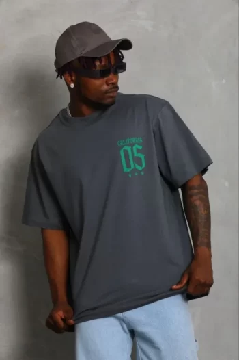 Erkek Baskılı T-Shirt Kısa Kol Bisiklet Yaka Regular Fit Rahat Kalıp Günlük Tişört - Füme