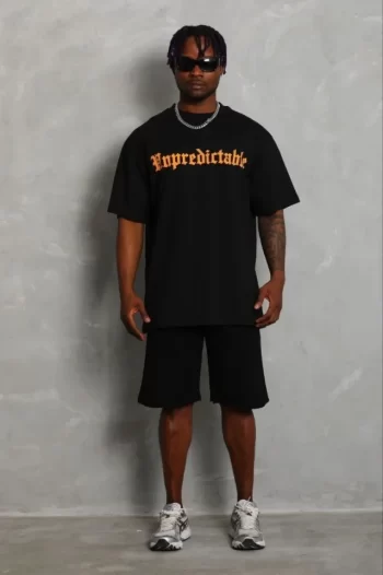 Erkek Baskılı T-Shirt Kısa Kol Bisiklet Yaka Regular Fit Rahat Kalıp Günlük Tişört - Siyah