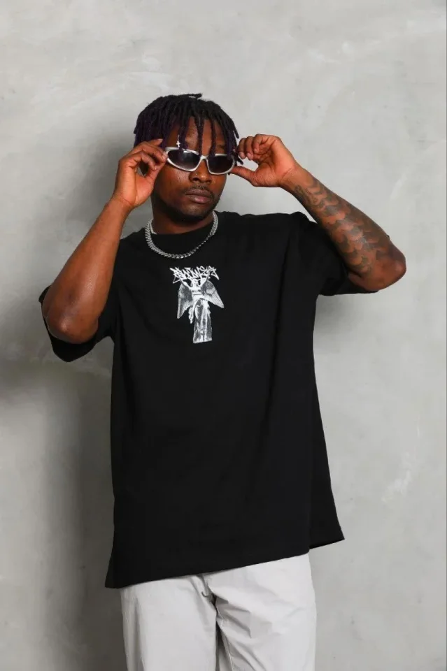 Erkek Baskılı T-Shirt Kısa Kol Bisiklet Yaka Regular Fit Rahat Kalıp Günlük Tişört - Siyah Erkek Baskılı T-Shirt Kısa Kol Bisiklet Yaka Regular Fit Rahat Kalıp Günlük Tişört - Siyah