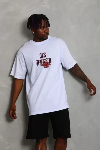 Erkek Baskılı T-Shirt Kısa Kol Bisiklet Yaka Regular Fit Rahat Kalıp Günlük Tişört - Beyaz