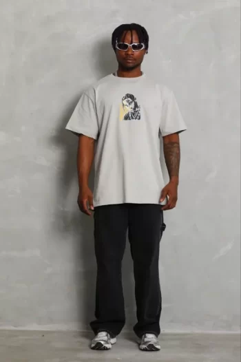 Erkek Baskılı T-Shirt Kısa Kol Bisiklet Yaka Regular Fit Rahat Kalıp Günlük Tişört - Gri