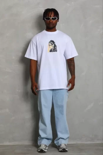 Erkek Baskılı T-Shirt Kısa Kol Bisiklet Yaka Regular Fit Rahat Kalıp Günlük Tişört - Beyaz