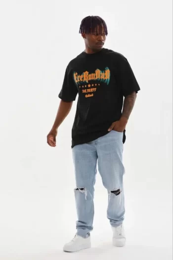 Erkek Baskılı T-Shirt Kısa Kol Bisiklet Yaka Regular Fit Rahat Kalıp Günlük Tişört - Siyah