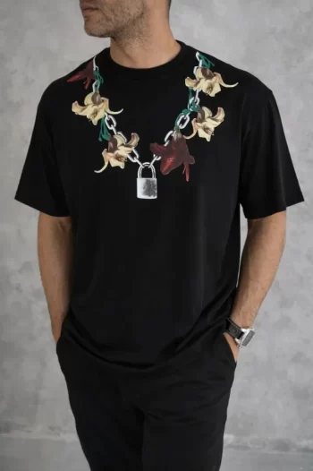 Erkek Baskılı T-Shirt Kısa Kol Bisiklet Yaka Regular Fit Rahat Kalıp Günlük Tişört - Siyah