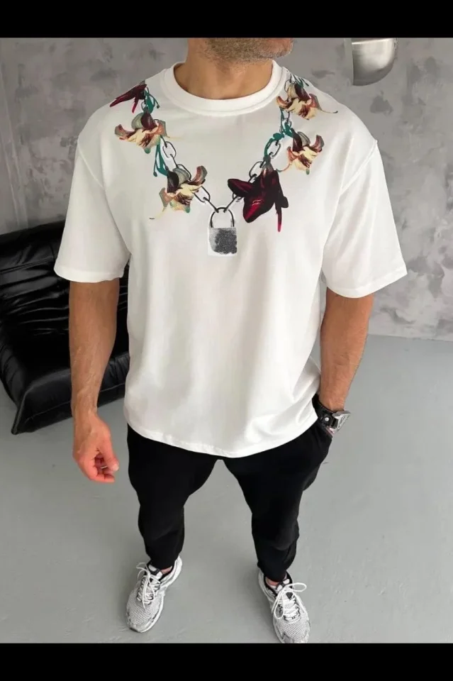 Erkek Baskılı T-Shirt Kısa Kol Bisiklet Yaka Regular Fit Rahat Kalıp Günlük Tişört - Beyaz Erkek Baskılı T-Shirt Kısa Kol Bisiklet Yaka Regular Fit Rahat Kalıp Günlük Tişört - Beyaz