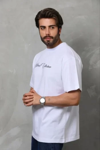 Erkek Baskılı T-Shirt Kısa Kol Bisiklet Yaka Regular Fit Rahat Kalıp Günlük Tişört - Beyaz