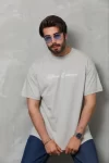 Erkek Baskılı T-Shirt Kısa Kol Bisiklet Yaka Regular Fit Rahat Kalıp Günlük Tişört – Gri