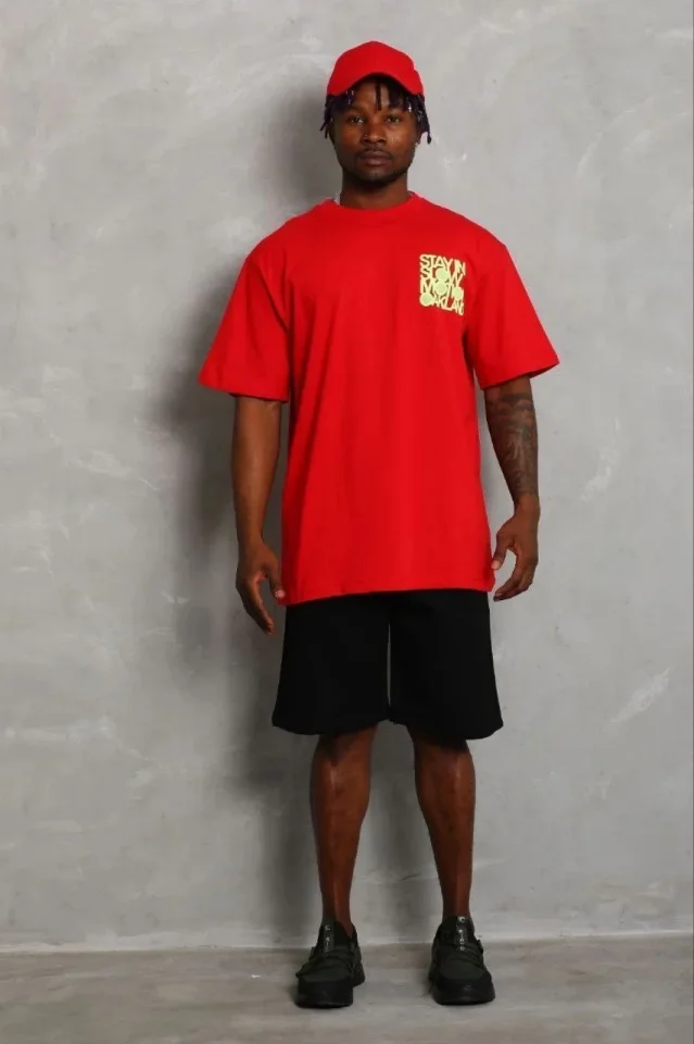 Erkek Baskılı T-Shirt Kısa Kol Bisiklet Yaka Regular Fit Rahat Kalıp Günlük Tişört - Kırmızı Erkek Baskılı T-Shirt Kısa Kol Bisiklet Yaka Regular Fit Rahat Kalıp Günlük Tişört - Kırmızı