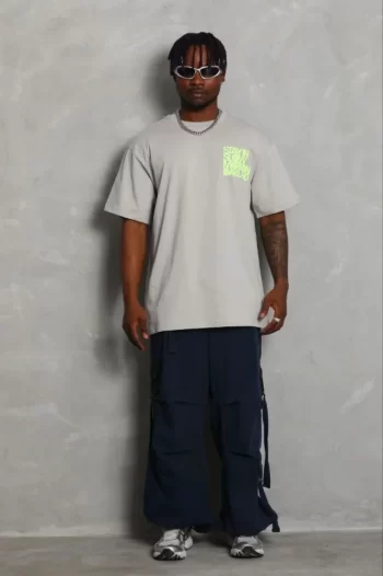 Erkek Baskılı T-Shirt Kısa Kol Bisiklet Yaka Regular Fit Rahat Kalıp Günlük Tişört - Gri