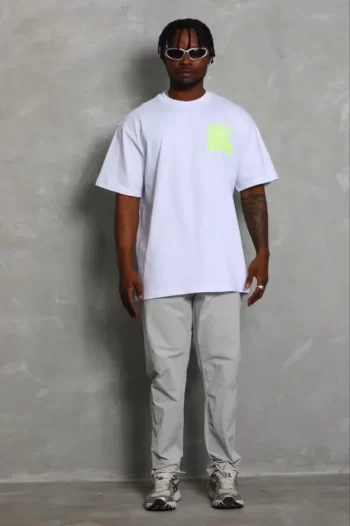 Erkek Baskılı T-Shirt Kısa Kol Bisiklet Yaka Regular Fit Rahat Kalıp Günlük Tişört - Beyaz