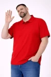 Erkek Pike Kumaş Düğmeli Yaka Battal Büyük Beden Günlük Kısa Kol Tişört T-shirt – Kırmızı