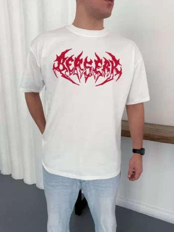 Erkek Baskılı T-Shirt Yazlık Kısa Kol Bisiklet Yaka Rahat Kalıp Tişört - Beyaz