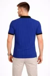 Erkek Polo Yaka Çizgili Tişört Kısa Kol Düğmeli Yazlık T-Shirt – Saks Mavisi