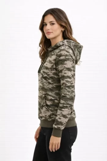 Kamuflaj Desenli 2 İplik 4 Mevsim Kapüşonlu Kanguru Cepli Hoodie Sweatshirt - Kamuflaj