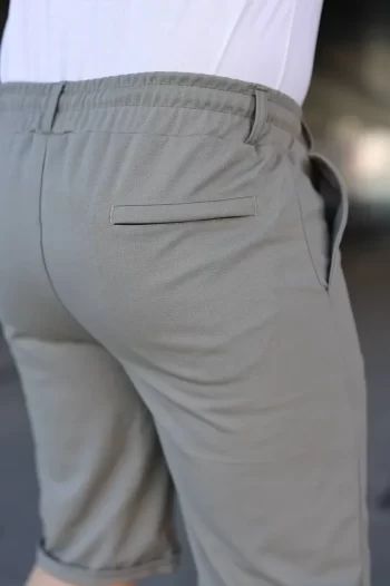 Erkek Diagonel Kumaş Duble Paça Cepli Bağcıklı Bel Lastikli ŞORT - Mint Yeşili