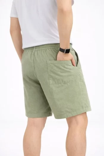 Erkek Keten Kumaş Cepli Rahat Kesim Bel Lastikli Şort - Mint Yeşili