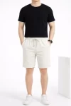 Erkek Keten Kumaş Cepli Rahat Kesim Bel Lastikli Şort – Beyaz