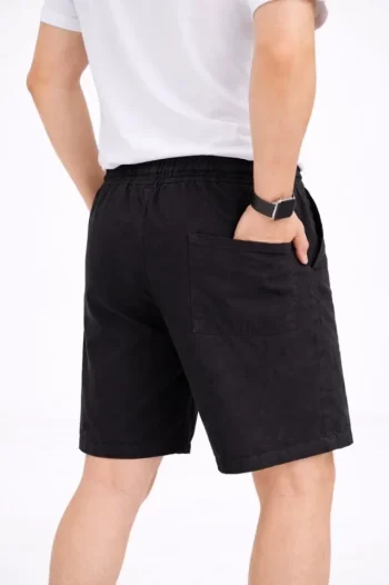 Erkek Keten Kumaş Cepli Rahat Kesim Bel Lastikli Şort - Siyah