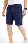 Erkek Keten Kumaş Cepli Rahat Kesim Bel Lastikli Şort – Lacivert