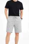 Erkek Keten Kumaş Cepli Rahat Kesim Bel Lastikli Şort – Gri