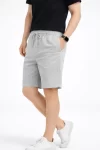Erkek Keten Kumaş Cepli Rahat Kesim Bel Lastikli Şort – Gri