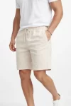 Erkek Keten Kumaş Cepli Rahat Kesim Bel Lastikli Şort – Krem