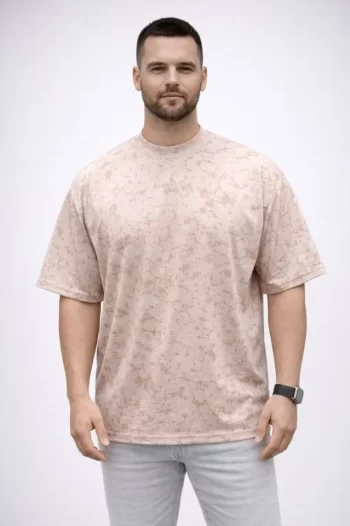 Erkek Premium Tişört OSY Yumuşak Dokulu Yıkamalı Oversize T-Shirt - Bej