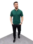 Erkek Yazlık Triko Saç Örgü Tişört Kısa Kol Polo Yaka Fermuarlı T-Shirt – Haki