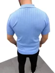 Erkek Yazlık Triko Saç Örgü Tişört Kısa Kol Polo Yaka Fermuarlı T-Shirt – Bebe Mavisi