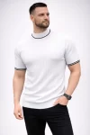 Erkek Fitilli Triko Dokuma Kısa Kol Tişört Yarım Boğaz Modern Yazlık T-Shirt – Beyaz