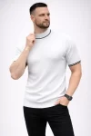 Erkek Fitilli Triko Dokuma Kısa Kol Tişört Yarım Boğaz Modern Yazlık T-Shirt – Beyaz