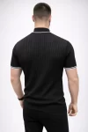 Erkek Fitilli Triko Dokuma Kısa Kol Tişört Yarım Boğaz Modern Yazlık T-Shirt – Siyah