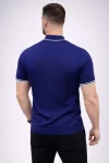 Erkek Fitilli Triko Dokuma Kısa Kol Tişört Yarım Boğaz Modern Yazlık T-Shirt – Lacivert