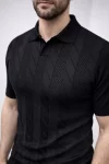 Erkek Yazlık Triko Dokuma Tişört Kısa Kol Polo Yaka T-Shirt – Siyah