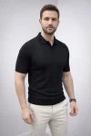 Erkek Yazlık Triko Dokuma Tişört Kısa Kol Polo Yaka T-Shirt – Siyah