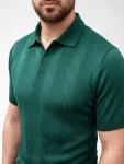 Erkek Yazlık Triko Dokuma Tişört Kısa Kol Polo Yaka T-Shirt – Koyu Yeşil
