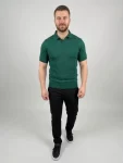 Erkek Yazlık Triko Dokuma Tişört Kısa Kol Polo Yaka T-Shirt – Koyu Yeşil