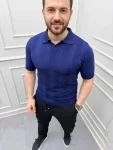 Erkek Yazlık Triko Dokuma Tişört Kısa Kol Polo Yaka T-Shirt – Lacivert