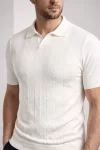 Erkek Yazlık Triko Dokuma Tişört Kısa Kol Polo Yaka T-Shirt – Beyaz
