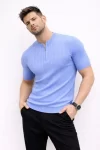Erkek Kısa Kol Fitilli Triko T-Shirt Yazlık Hakim Yaka Tişört – Bebek Mavisi