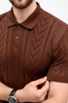Erkek Yazlık Triko Tişört Kısa Kol Polo Yaka Düğmeli T-Shirt – Kahverengi