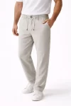 Erkek Keten Cepli Pantolon Lastikli Bel Bağcıklı Önden Fermuarlı – Gri