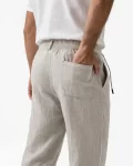 Erkek Keten Cepli Pantolon Lastikli Bel Bağcıklı Önden Fermuarlı – Gri