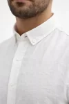 Erkek KETEN Kumaş Oversize Uzun Kollu Rahat Kalıp Gömlek – Beyaz